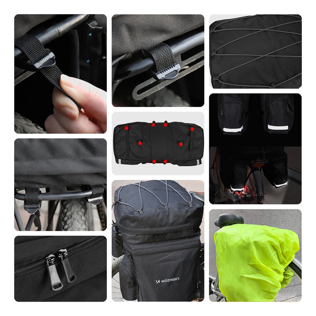 Wozinsky 60L rummelig cykeltaske (regnslag inkluderet) sort (WBB13BK)