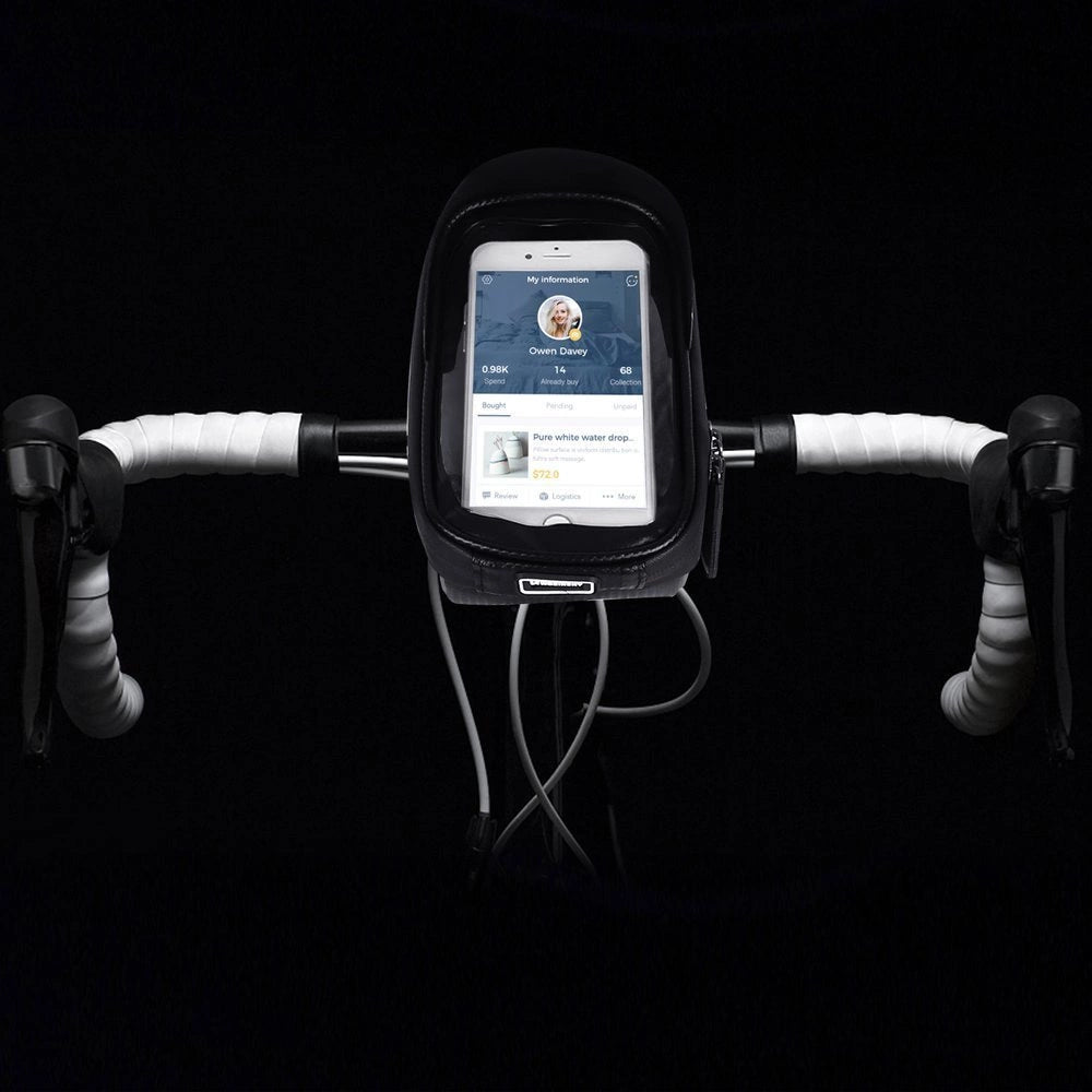 Wozinsky cykelstangspose med telefonfoder 1l sort (WBB16BK)