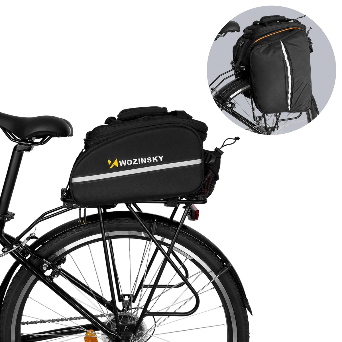 Wozinsky stor cykelstativtaske 35l + regnslag sort (WBB19BK)