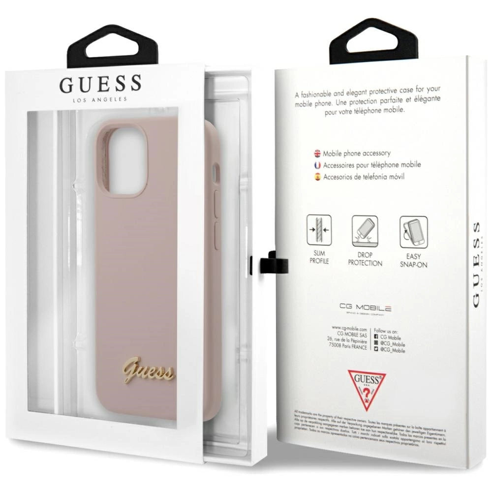 Guess GUHCP12SLSLMGLP iPhone 12 mini 5.4" lyserød/lyserød hardcase Silicone Script Gold Logo
