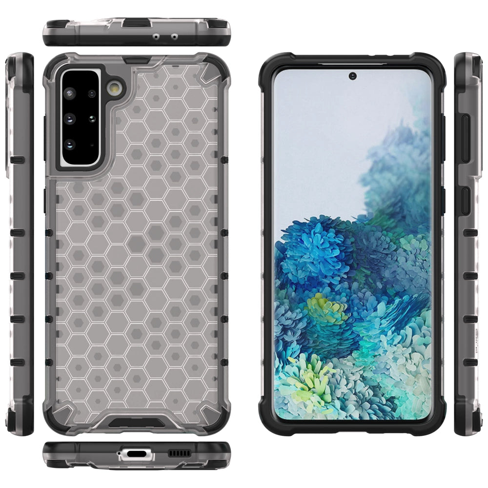 Honeycomb Case armor cover med TPU Bumper til Samsung Galaxy S21+ 5G (S21 Plus 5G) gennemsigtig