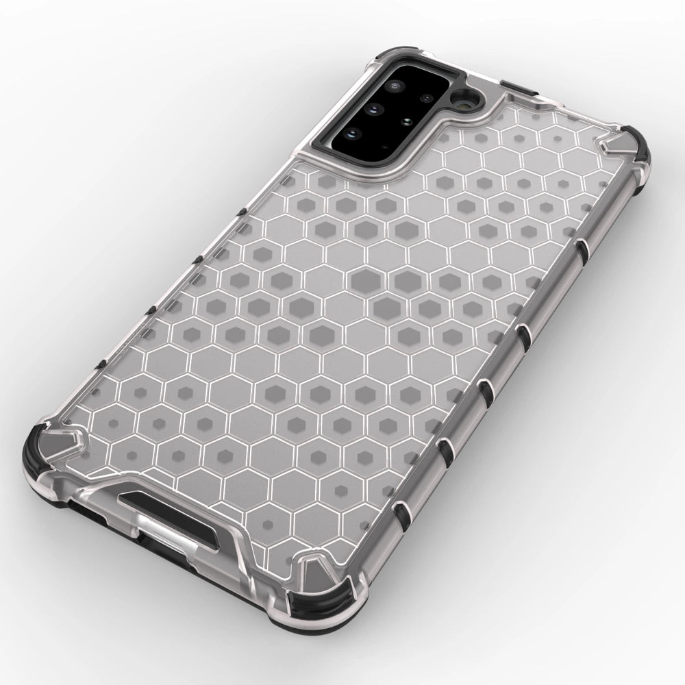 Honeycomb Case armor cover med TPU Bumper til Samsung Galaxy S21+ 5G (S21 Plus 5G) gennemsigtig