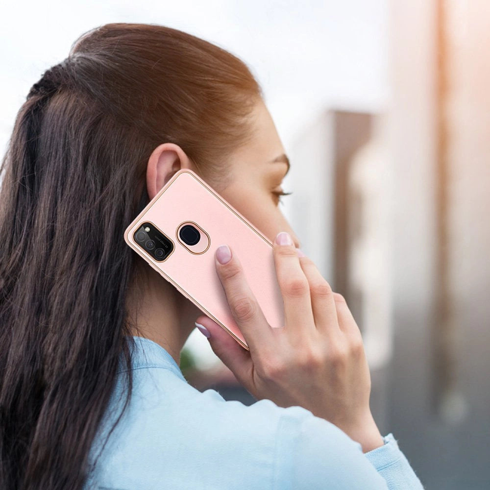 Dux Ducis Yolo elegant kuffert lavet af blødt TPU og PU læder til Samsung Galaxy M30s pink