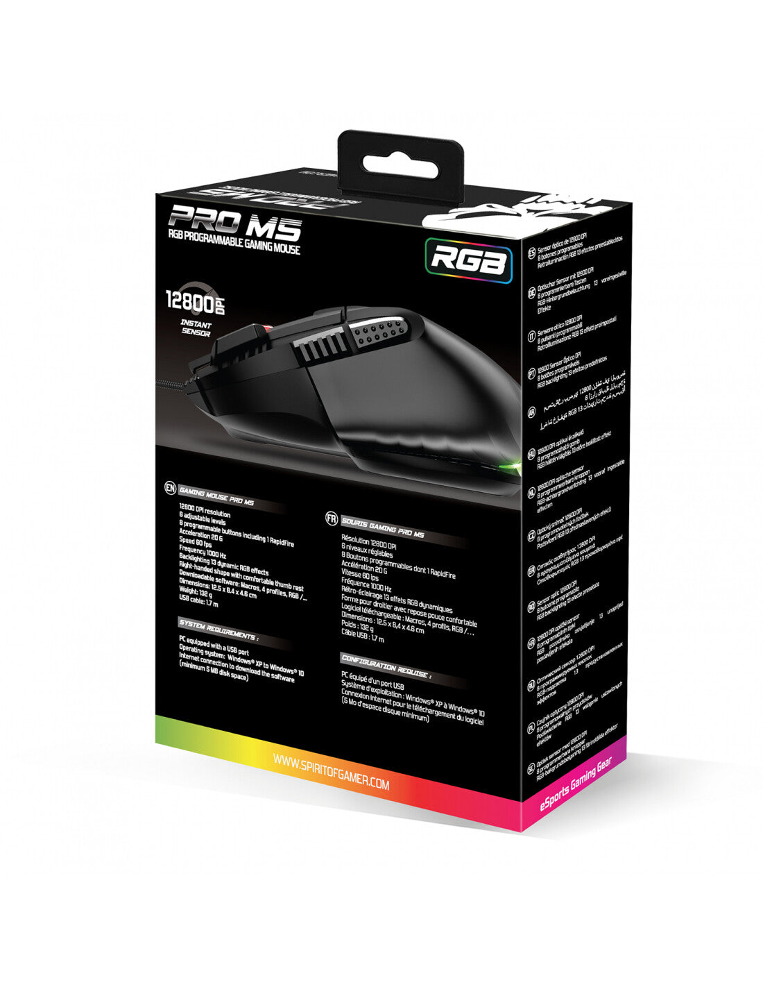 Spirit of Gamer PRO-M5 mus Spil Højre hånd USB Type-A Optisk 12800 dpi