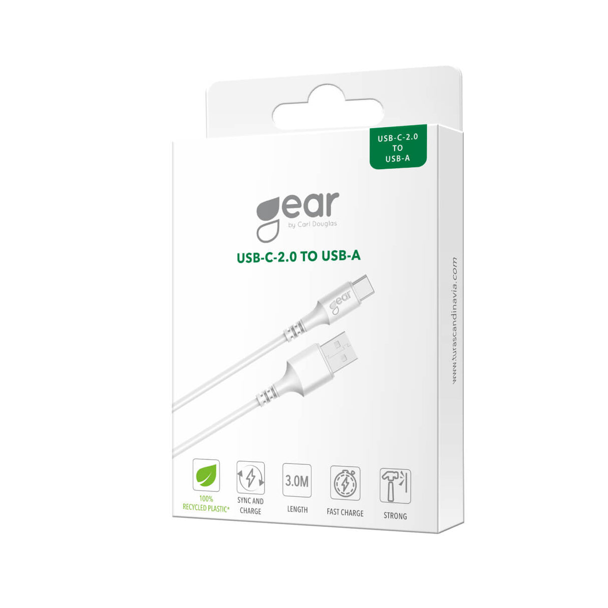 Gear Charging Cable Usb A Usb C 2.0 3,0m Gen2 Rundt Kabel Hvid