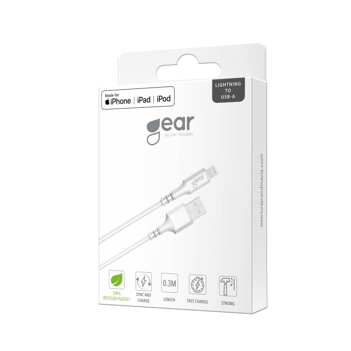 Gear Ladekabel Lightning To Usb A 0,3m Mfi Rundt Kabel Hvid
