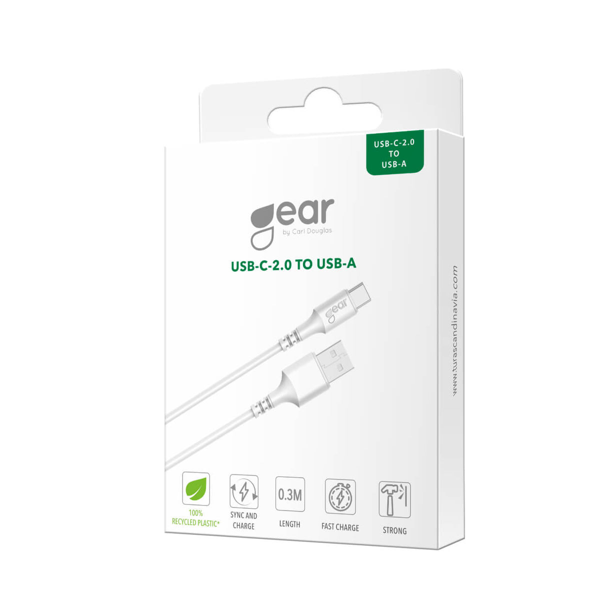 Gear Ladekabel Usb A Usb C 2.0 0,3m Gen2 Rundt Kabel Hvid