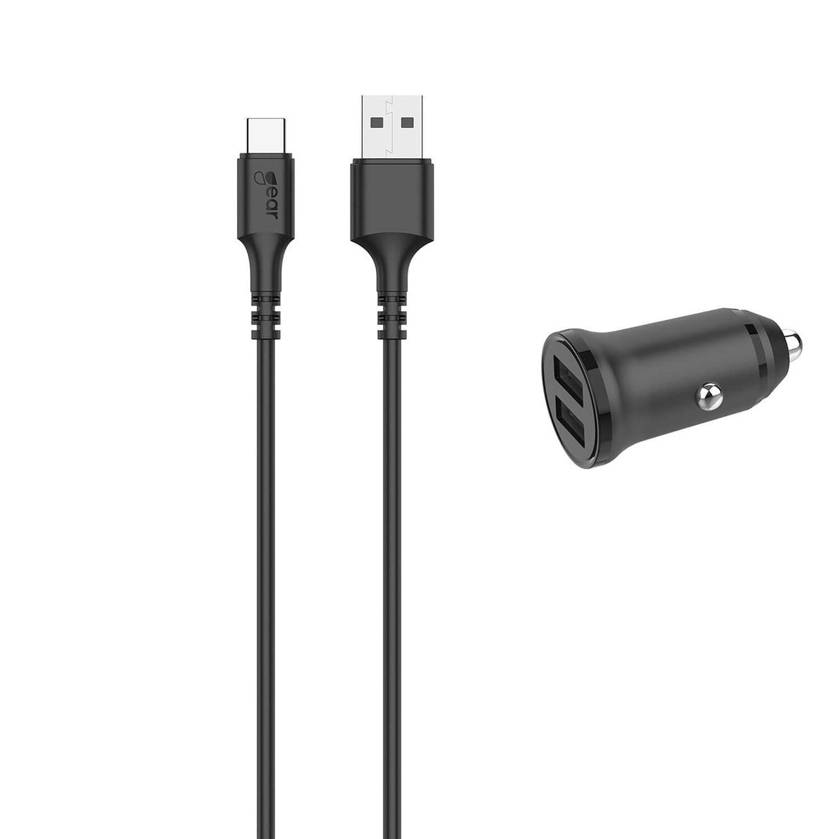 Gear Lader 12 24 V 2x Usb 3.4 A Sort Usb C 2.0 Kabel 1m