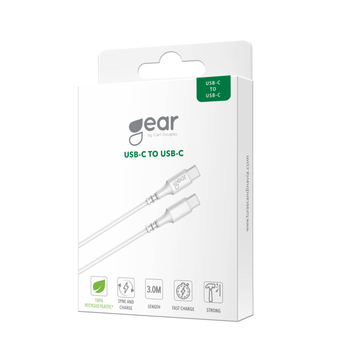 Gear Ladekabel Usb C Til Usb C 2.0 3m Hvid Rund Kabel