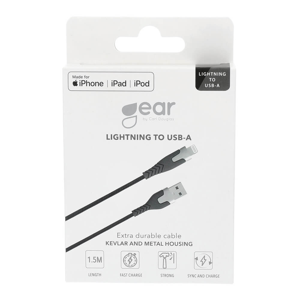Gear Ladekabel Pro Usb A Til Lightning C89 1.5m Sort Kevlarkabel M/Metalkobling