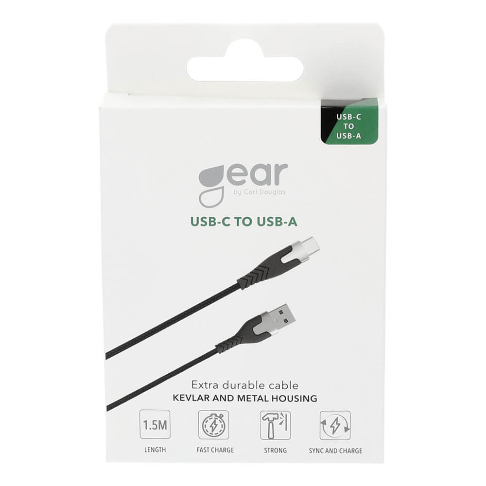 Gear Ladekabel Pro Usb A Til Usb C 2.0 1.5m Sort Kevlarkabel M/Metalkobling