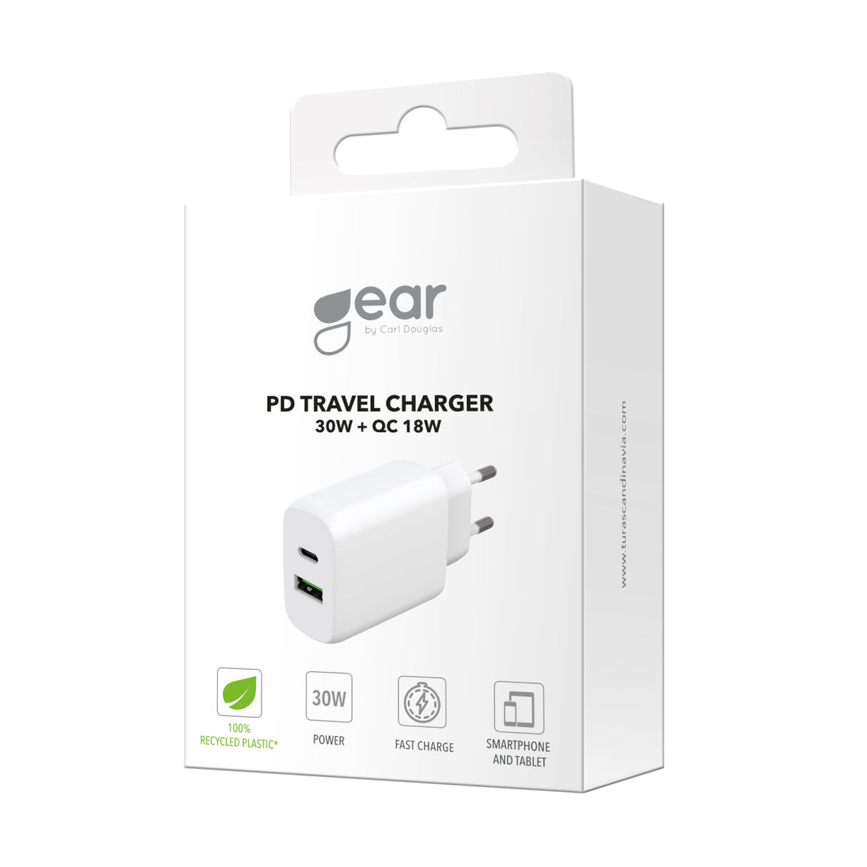 Gear Charger 220 V 1x Usb C + 1x Usb A Pd/Pps 30 W + 18 W Qc White