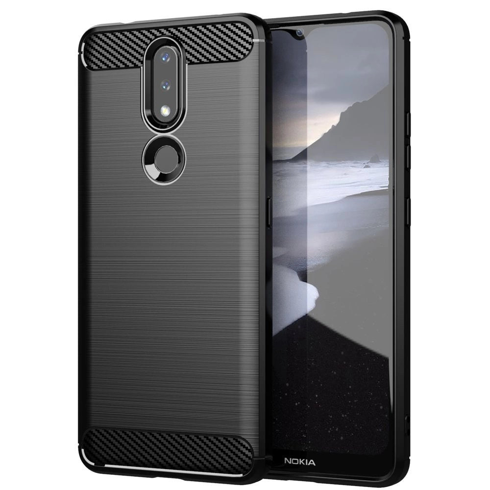 Carbon Case Flexible Cover TPU Case til Nokia 2.4 sort