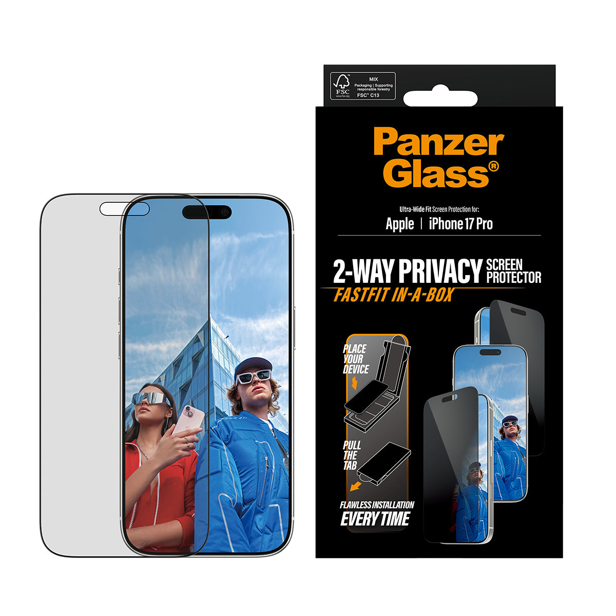 PG Privacy Screen Protector iPhone 17 Pro UWF Fastfit
