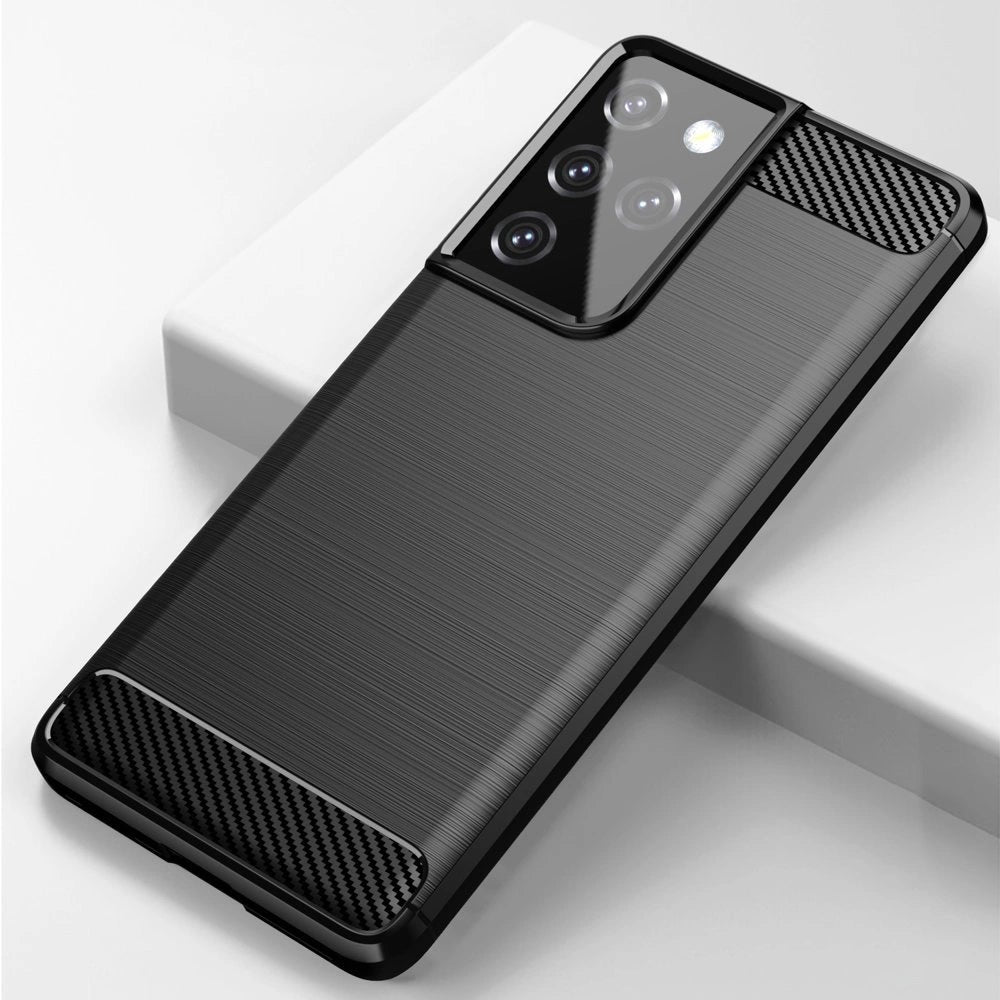 Carbon Case Flexible Cover TPU Case til Samsung Galaxy S21 Ultra 5G blå
