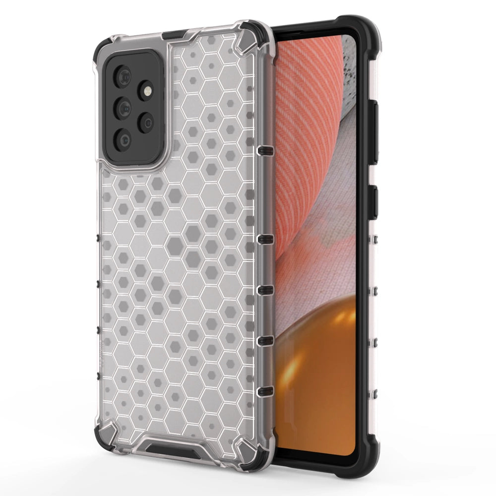 Honeycomb Case rustning med TPU Bumper til Samsung Galaxy A72 4G gennemsigtig