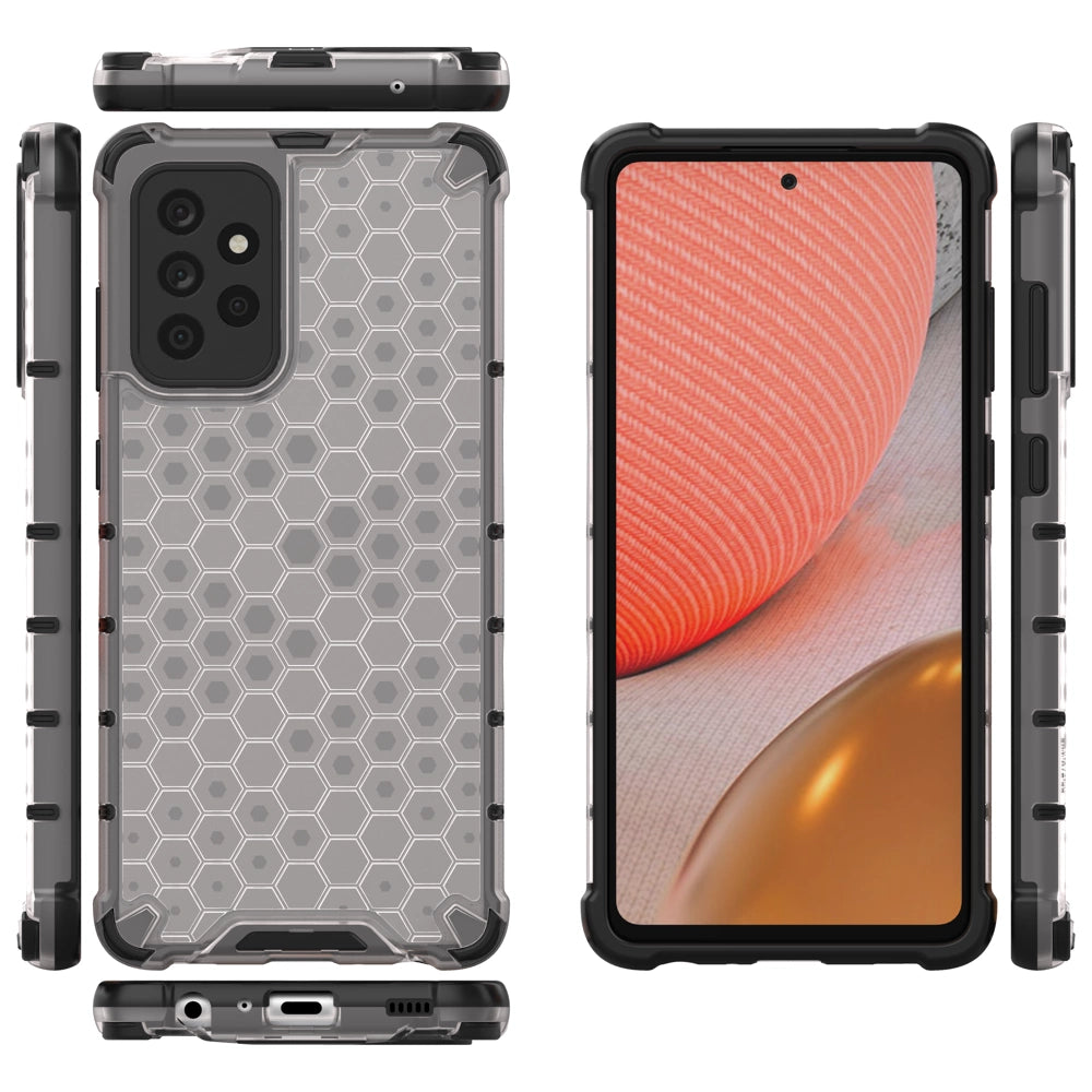 Honeycomb Case rustning med TPU Bumper til Samsung Galaxy A72 4G gennemsigtig