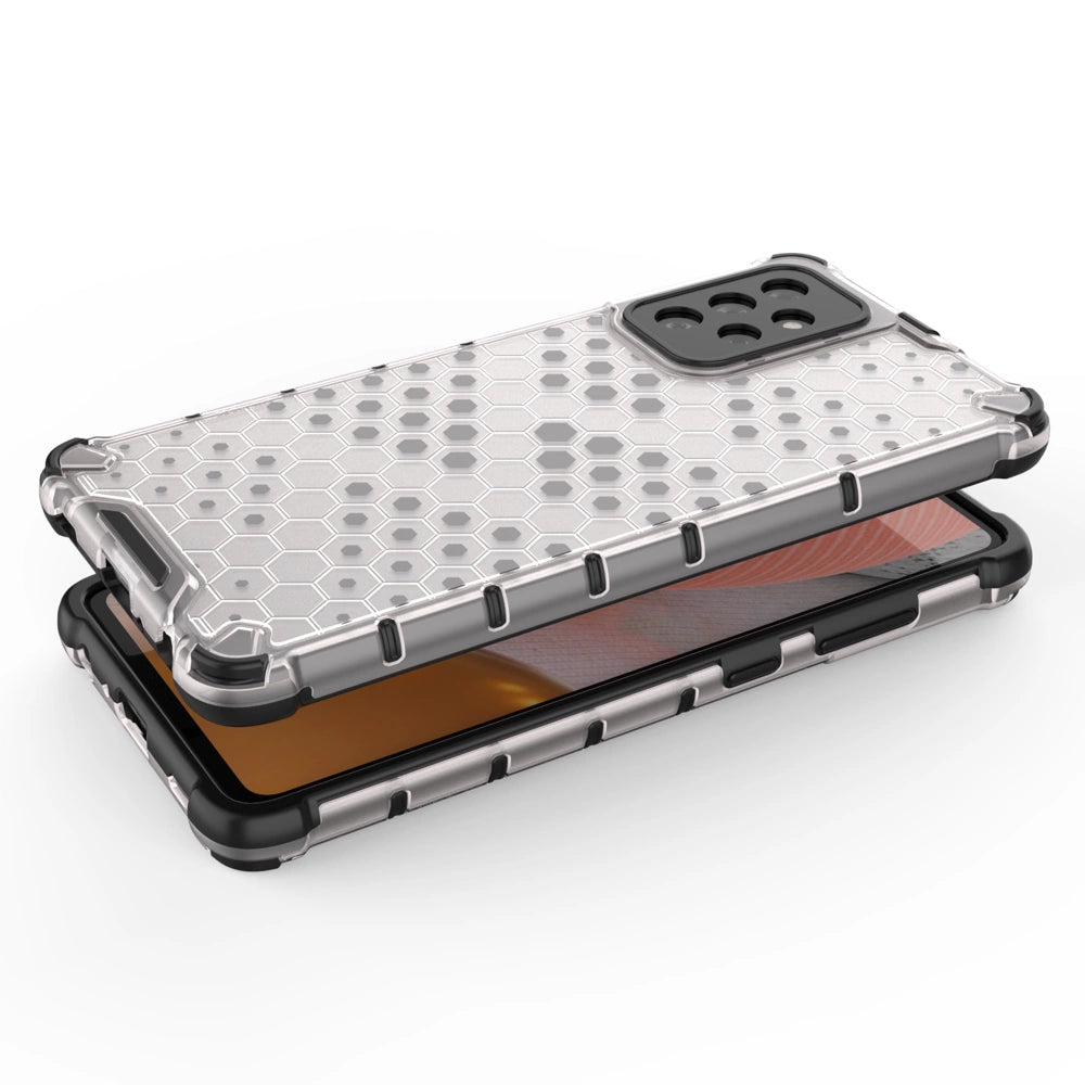 Honeycomb Case rustning med TPU Bumper til Samsung Galaxy A72 4G gennemsigtig
