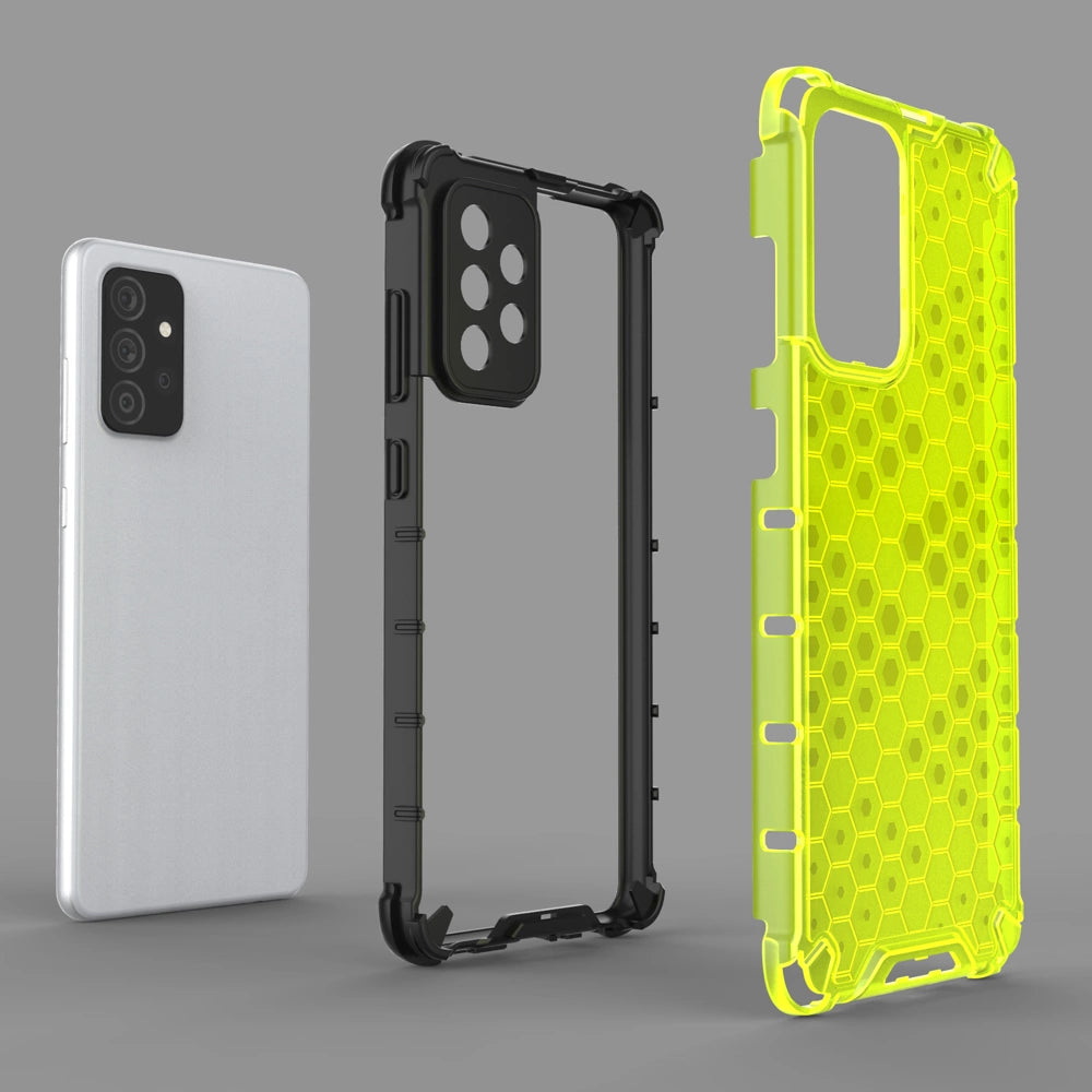 Honeycomb Case rustning med TPU Bumper til Samsung Galaxy A72 4G gennemsigtig