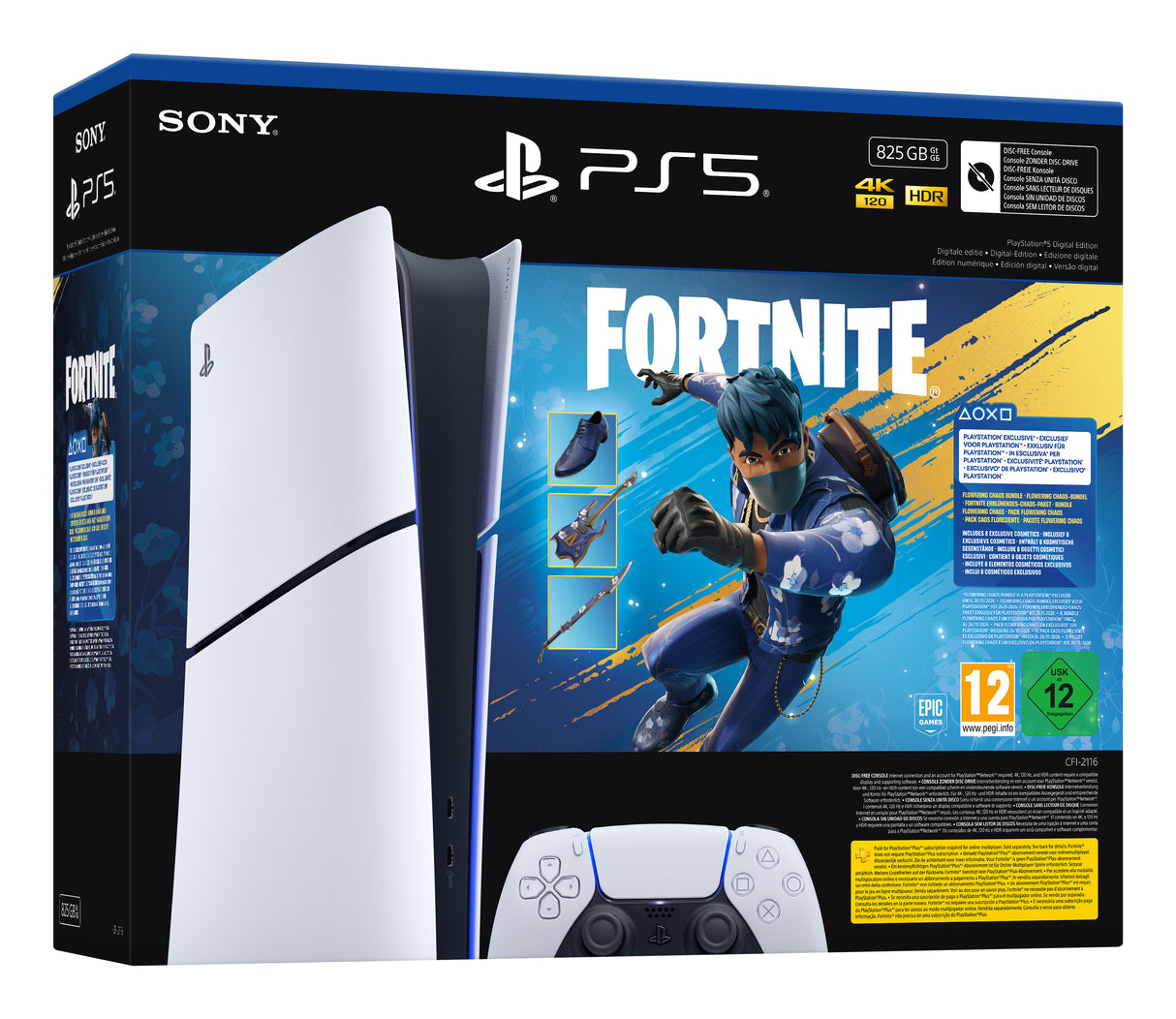 Sony PlayStation 5 Digital Edition - Fortnite Flowering Chaos Bundle 825 GB Wi-Fi Sort, Hvid