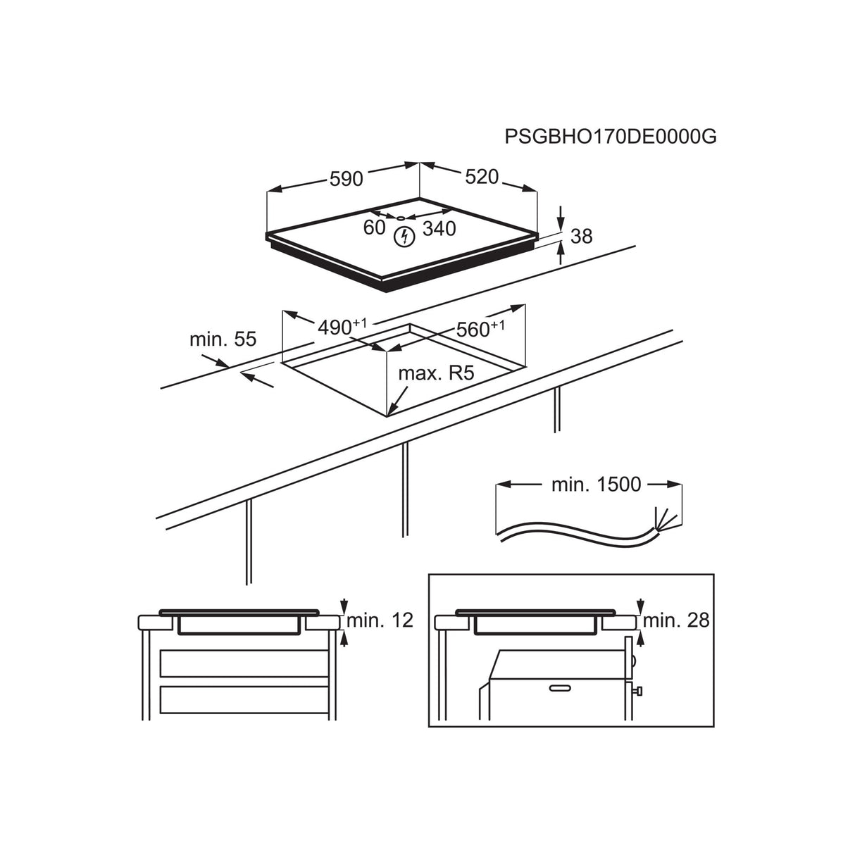 Electrolux EHF6232FOK Sort 60 cm Keramisk