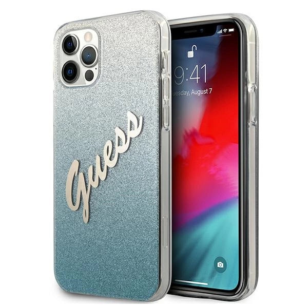 Guess GUHCP12MPCUGLSBL iPhone 12/12 Pro 6.1" blå/blå hardcase Glitter Gradient Script