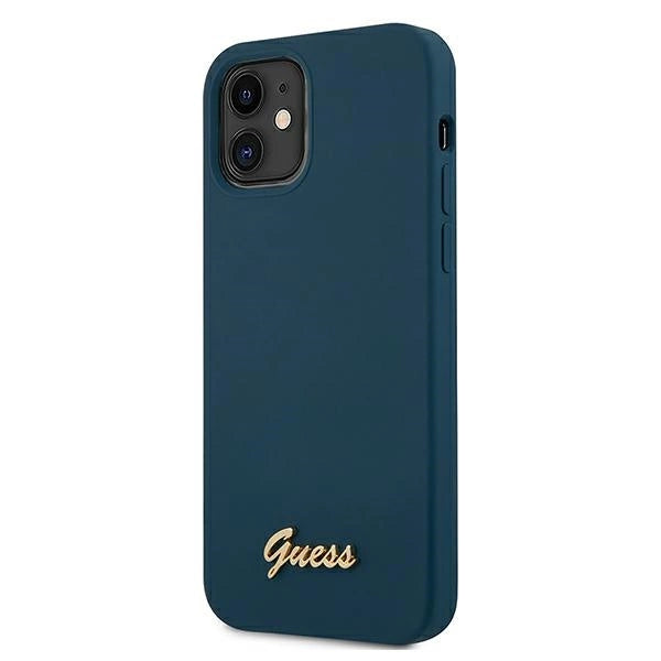 Guess GUHCP12SLSLMGBL iPhone 12 mini 5.4" blå/blå hardcase Metal Logo Script