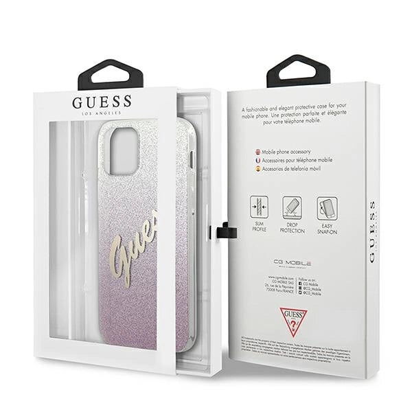 Guess GUHCP12SPCUGLSPI iPhone 12 mini 5.4" pink/pink hardcase Glitter Gradient Script