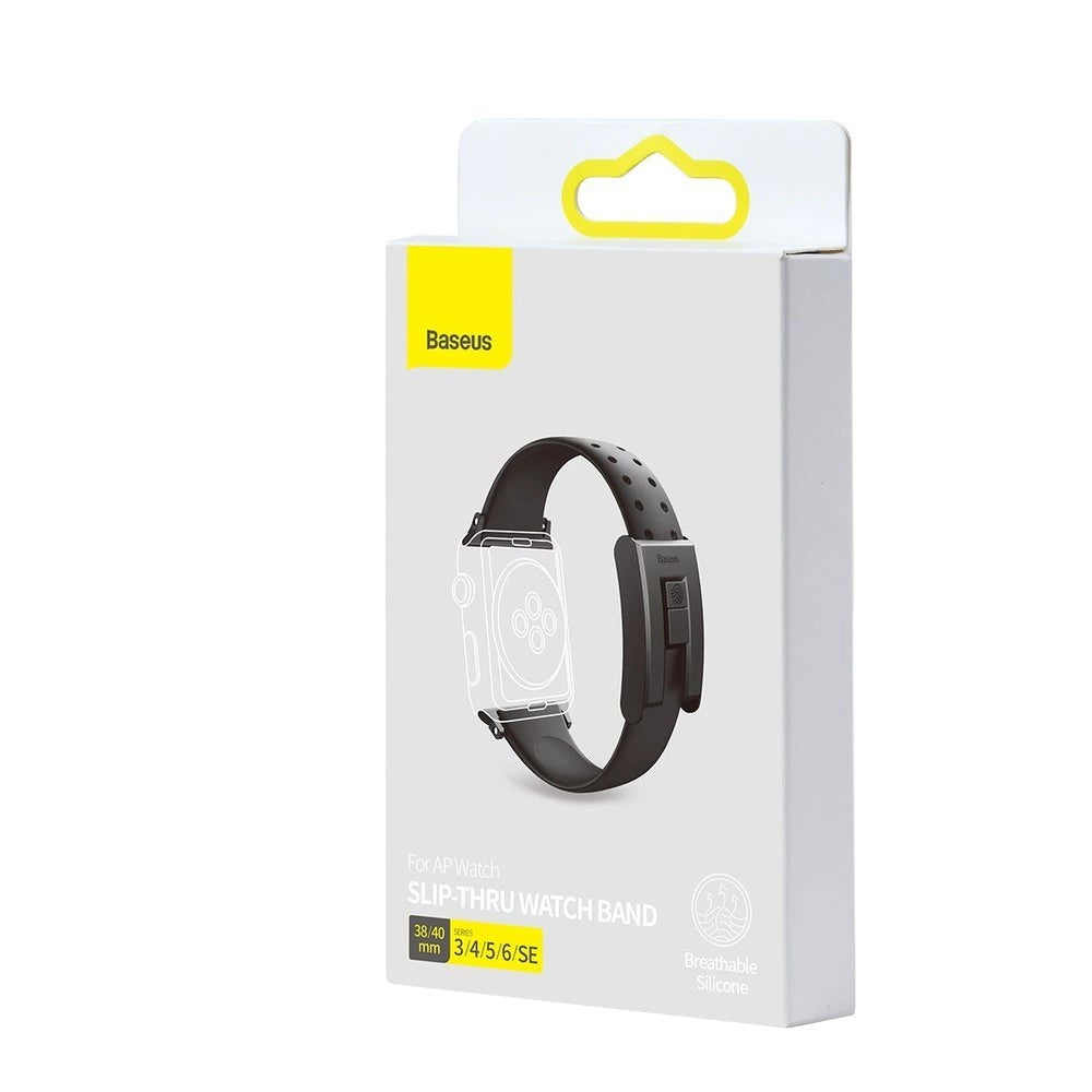 Baseus Slip-Thru rem band armbånd til Apple Watch 3/4/5/6/SE 38mm/40mm sort (LBWSE-01)