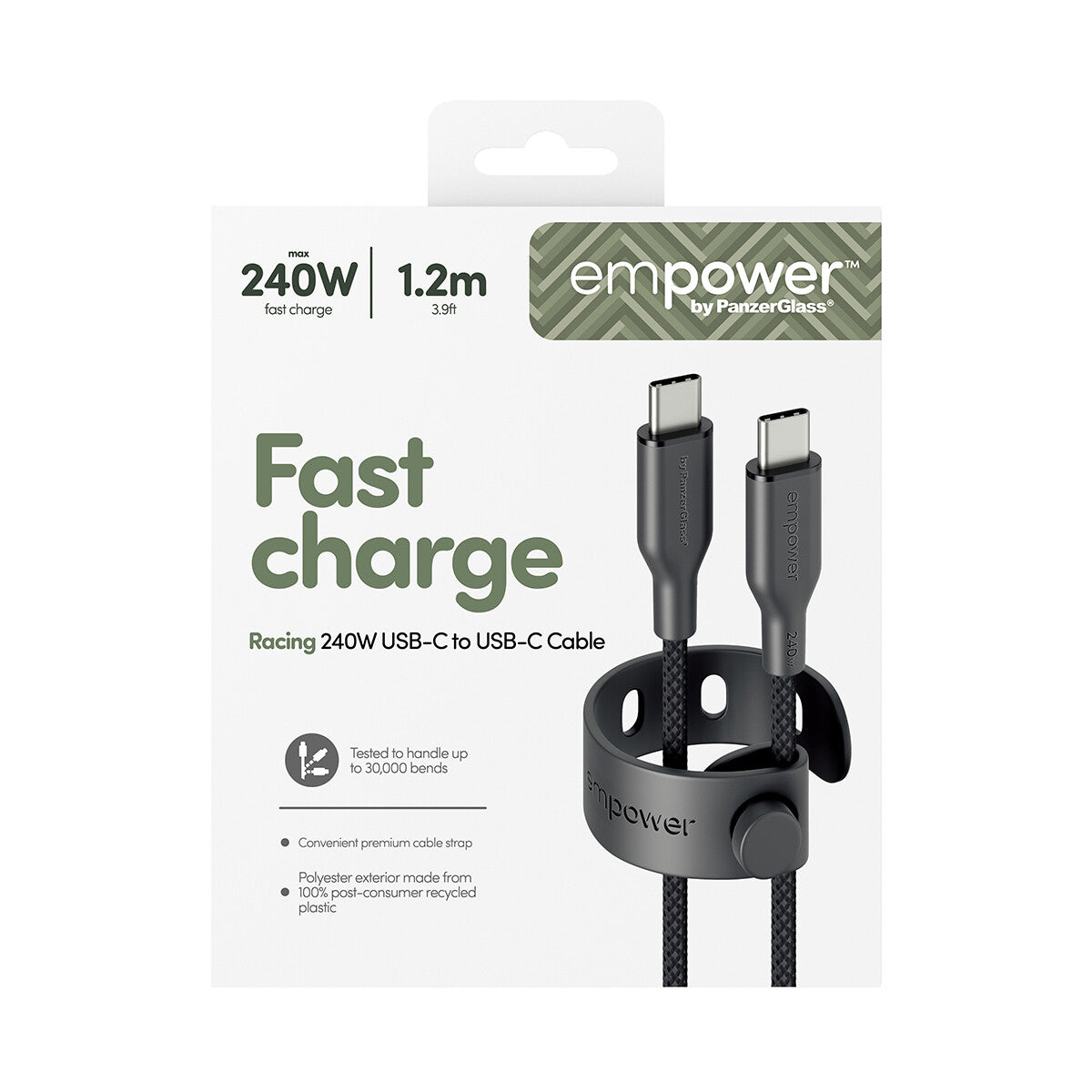 PanzerGlass empower™ by ® Racing 240W USB-C to USB-C Kabel | USB 2.0 | 1.2M | Space Black