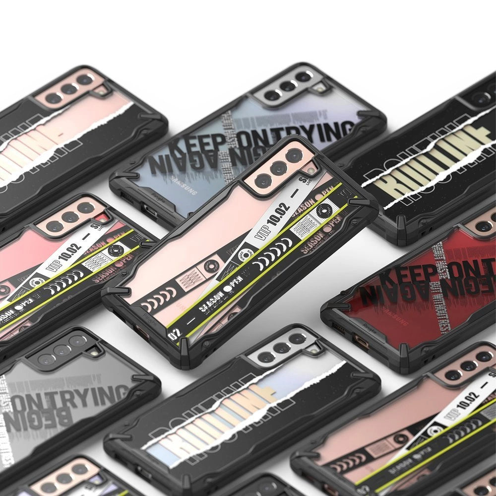 Ringke Fusion X Design durable PC Case with TPU Bumper for Samsung Galaxy S21+ 5G (S21 Plus 5G) black (Ticket band) (XDSG0052)