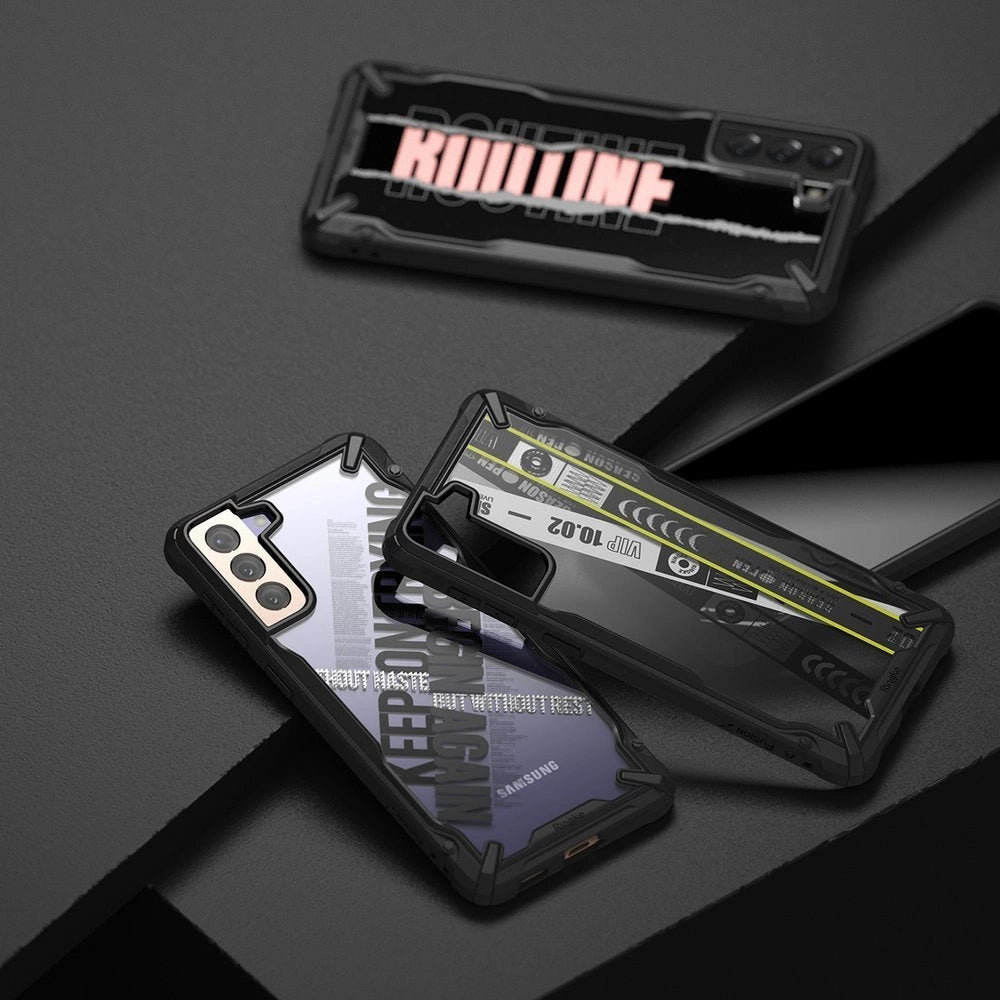 Ringke Fusion X Design holdbar PC-foder med TPU-støjfanger til Samsung Galaxy S21+ 5G (S21 Plus 5G) sort (Routine) (XDSG0054)