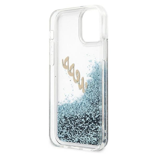 Guess GUHCP12SGLVSBL iPhone 12 mini 5.4" blå/blå hardcase Glitter Vintage Script