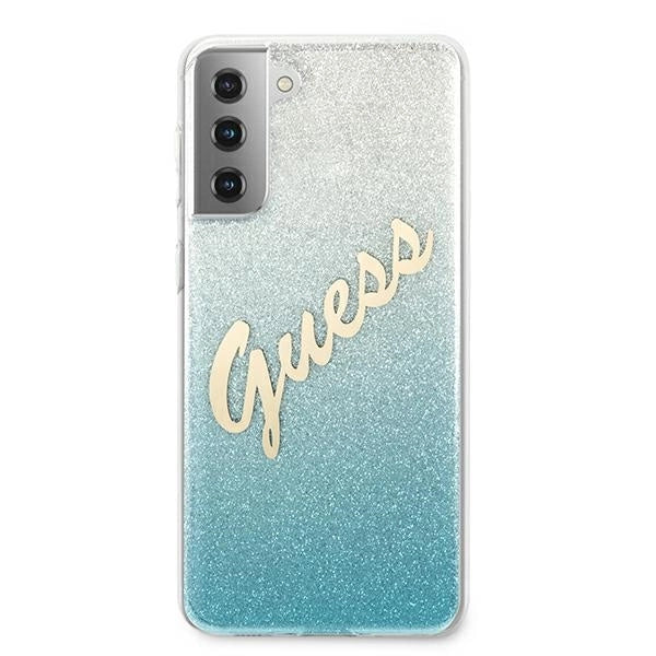 Guess GUHCS21MPCUGLSBL S21+ G996 blå/blå hardcase Glitter Gradient Script