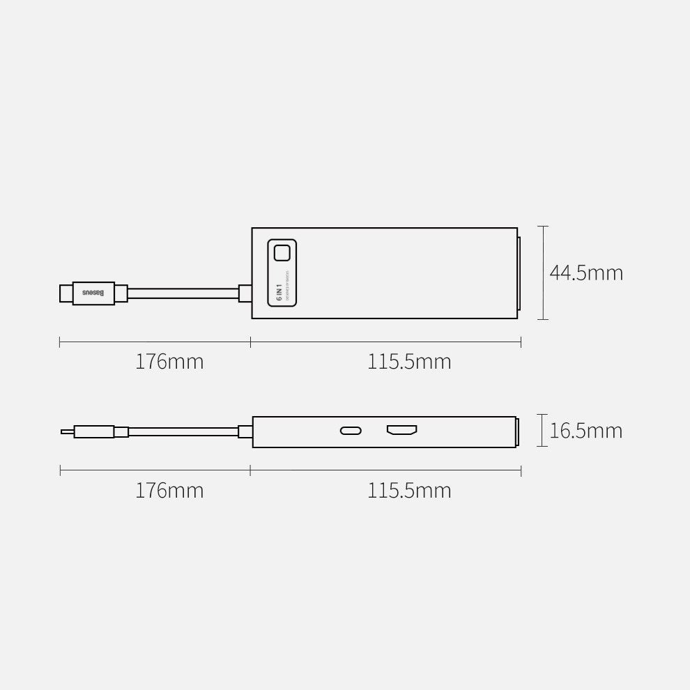 Baseus Metal Gleam 6-in-1 USB-C - USB-C PD 100W HUB 1x HDMI 4K 30Hz 3x USB-A 3.2 1x RJ45 - gray