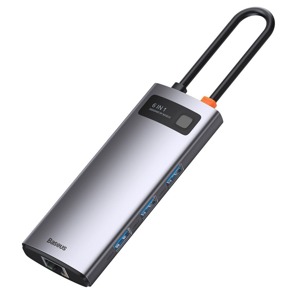Baseus Metal Gleam 6-in-1 USB-C - USB-C PD 100W HUB 1x HDMI 4K 30Hz 3x USB-A 3.2 1x RJ45 - gray