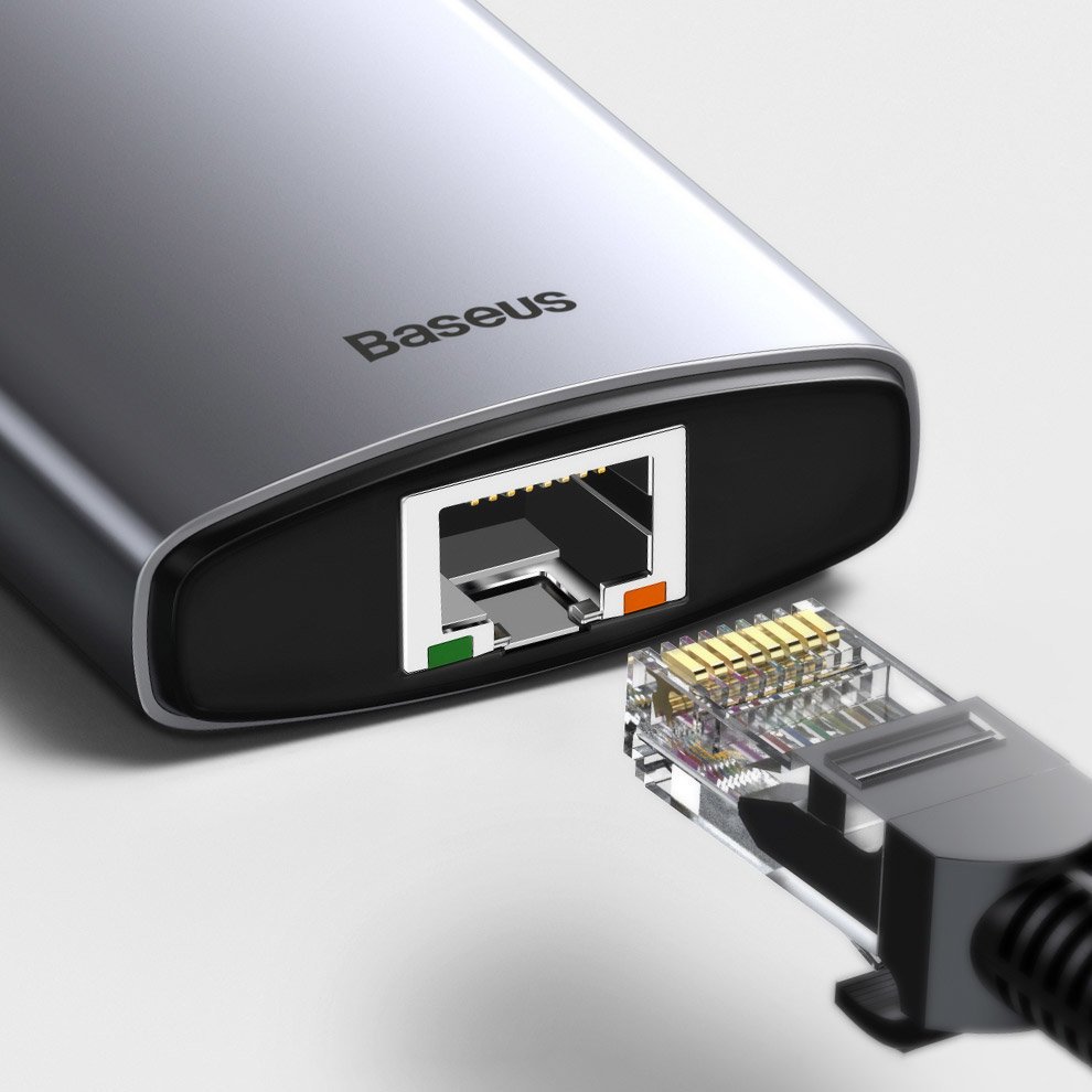 Baseus Metal Gleam 8in1 USB-C Hub - USB-C PD 100W 1x HDMI 4K 30Hz 1x SD and microSD card reader 3x USB-A 3.2 1xRJ45 - gray