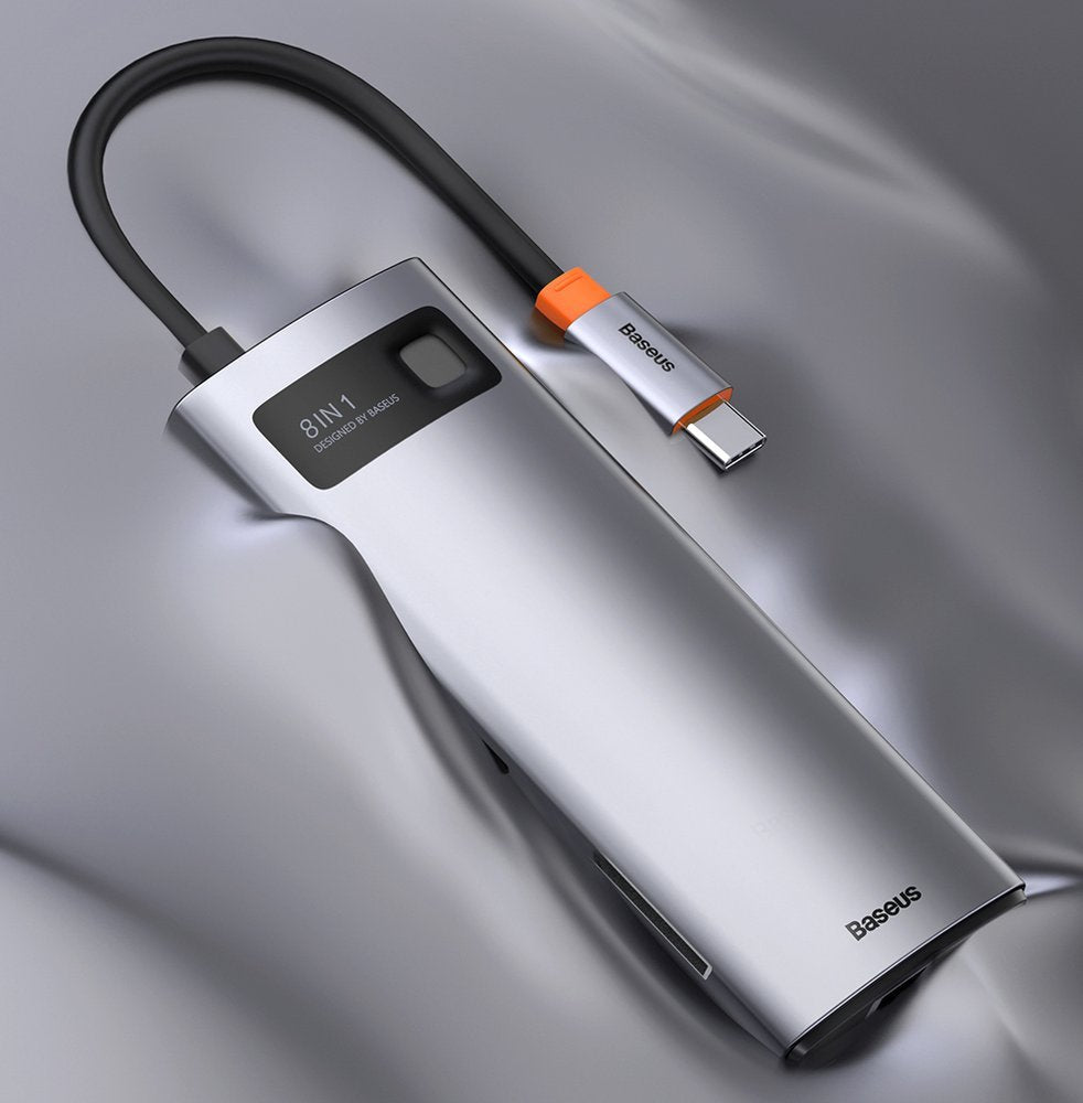 Baseus Metal Gleam 8in1 USB-C Hub - USB-C PD 100W 1x HDMI 4K 30Hz 1x SD and microSD card reader 3x USB-A 3.2 1xRJ45 - gray