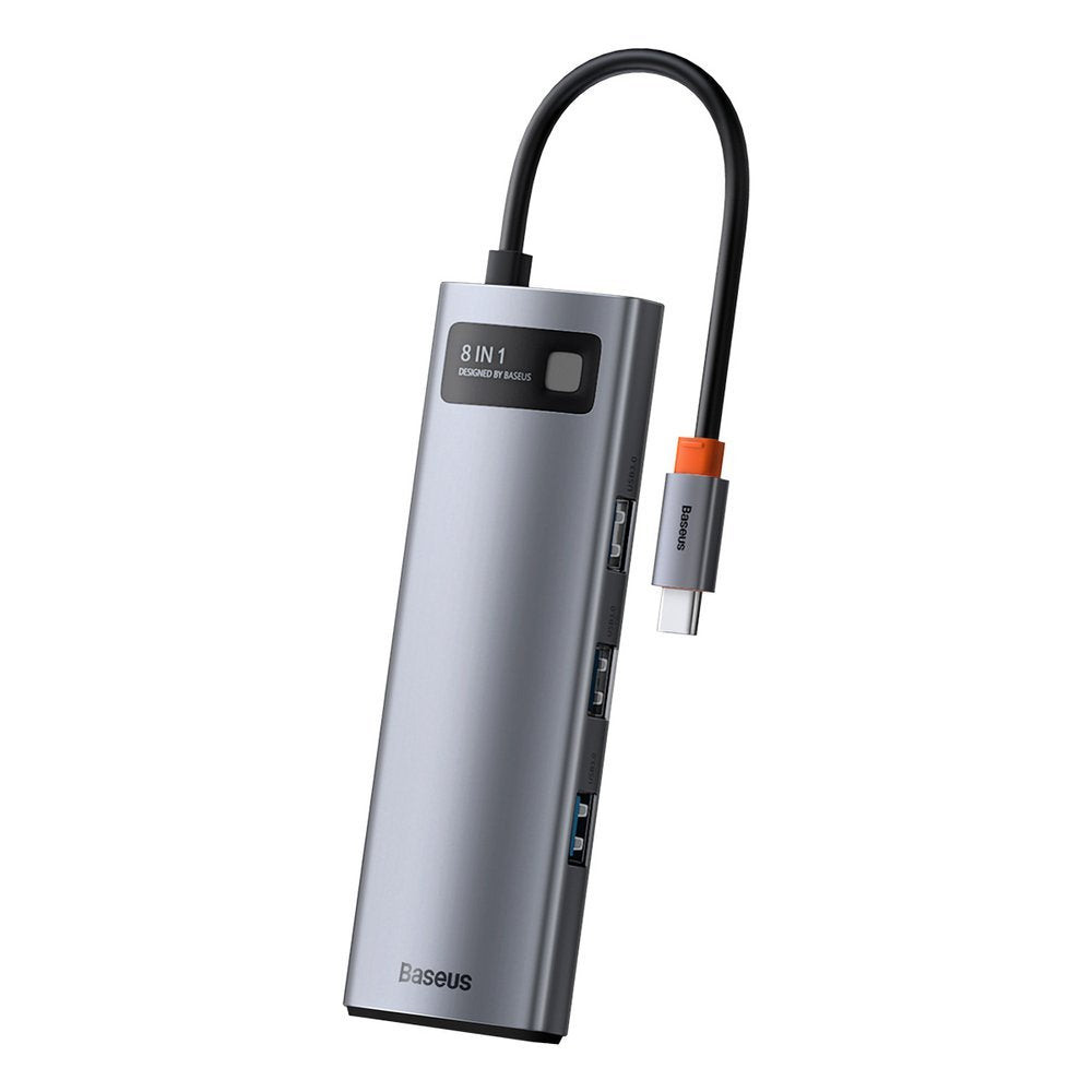 Baseus Metal Gleam 8in1 USB-C Hub - USB-C PD 100W 1x HDMI 4K 30Hz 1x SD and microSD card reader 3x USB-A 3.2 1xRJ45 - gray
