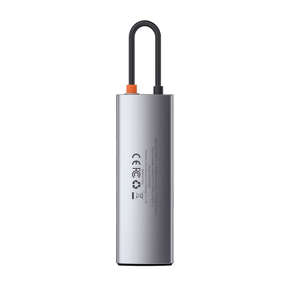 Baseus Metal Gleam 8in1 USB-C - USB-C PD 100W HUB 1x HDMI 4K 30Hz 1x SD og microSD kortlæser 3x USB-A 3.2 1xRJ45 - grå