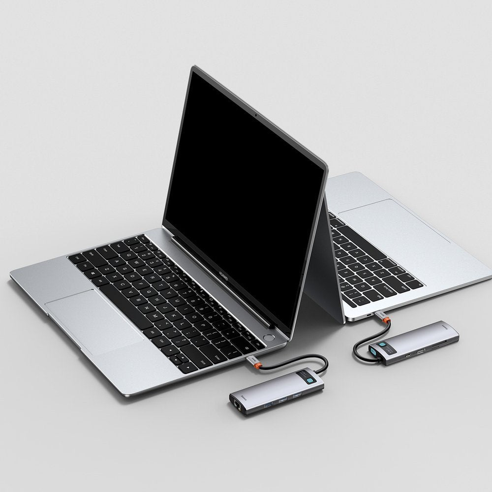 Baseus Metal Gleam 8in1 USB-C Hub - USB-C PD 100W 1x HDMI 4K 30Hz 1x SD and microSD card reader 3x USB-A 3.2 1xRJ45 - gray
