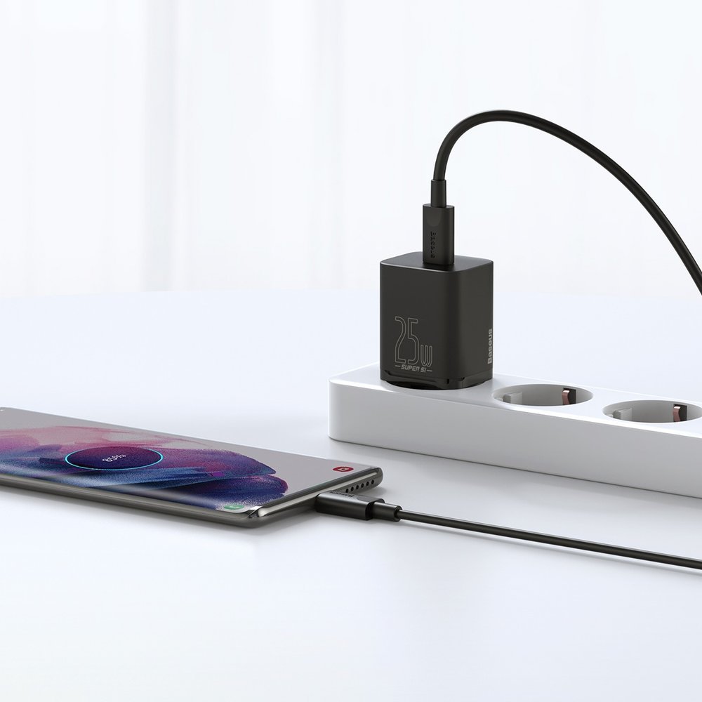 Baseus Super Si fast charger Quick Charge 3.0 Power Delivery 25W 3A + Cable USB Type C - USB Type C 3A 1m black (TZCCSUP-L01)