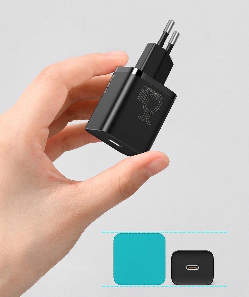 Baseus Super Si fast charger Quick Charge 3.0 Power Delivery 25W 3A + Cable USB Type C - USB Type C 3A 1m black (TZCCSUP-L01)