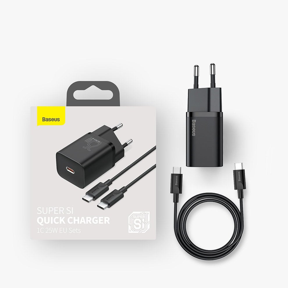Baseus Super Si fast charger Quick Charge 3.0 Power Delivery 25W 3A + Cable USB Type C - USB Type C 3A 1m black (TZCCSUP-L01)