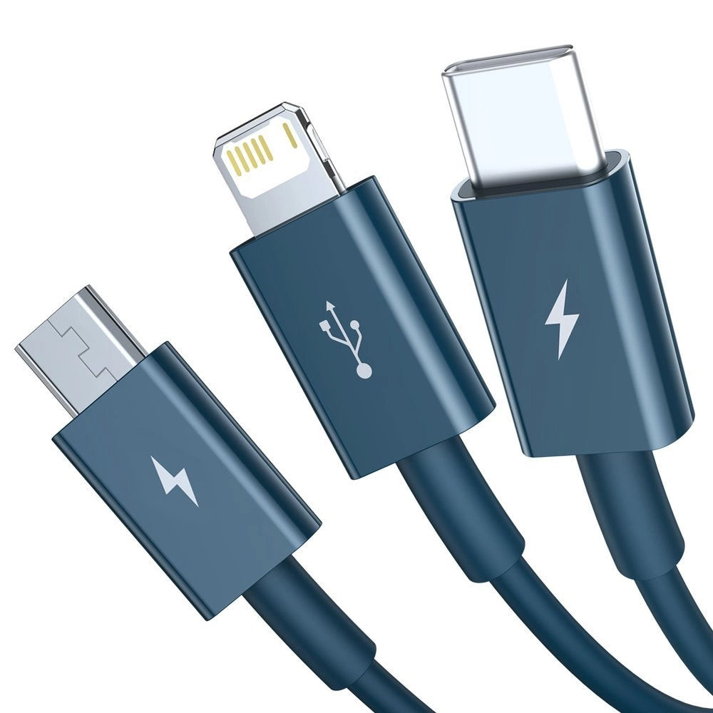 Baseus Superior 3in1 USB-kabel - Lightning / USB Type C / micro USB 3.5 A 1,5 m blå (CAMLTYS-03)