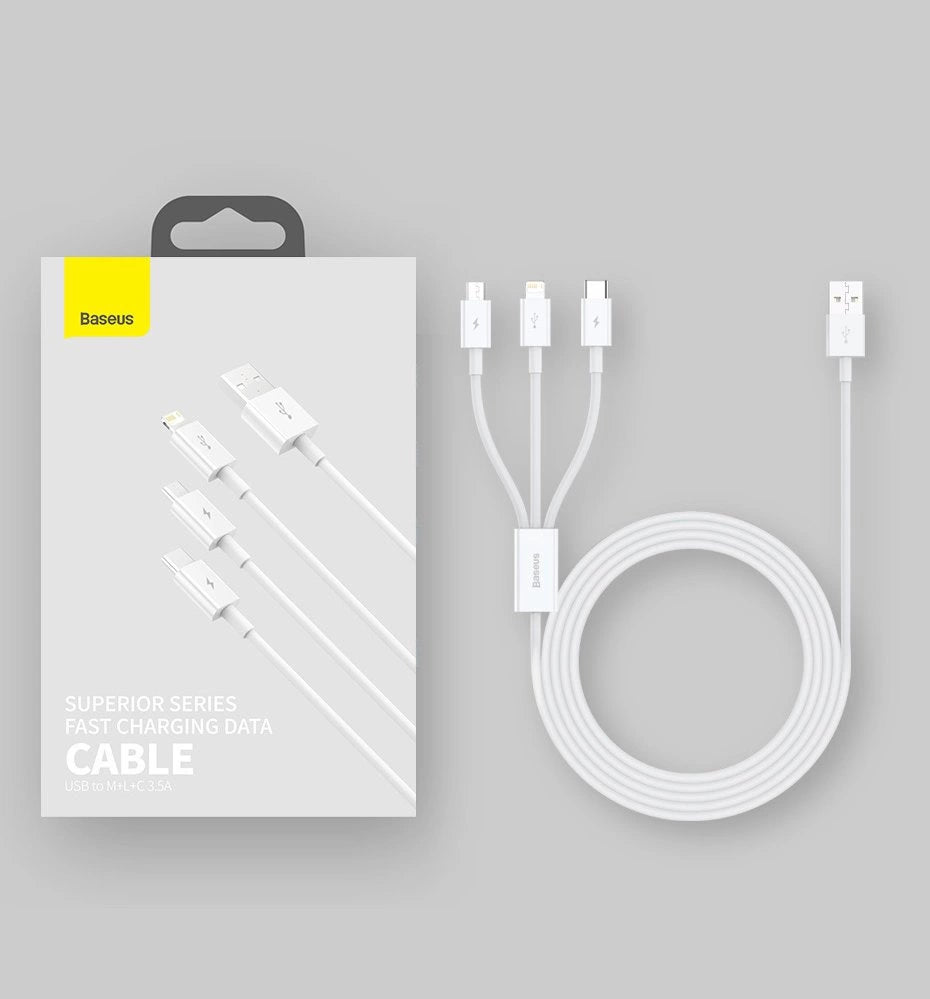 Baseus Superior 3in1 USB-kabel - Lightning / USB Type C / micro USB 3.5 A 1,5 m blå (CAMLTYS-03)