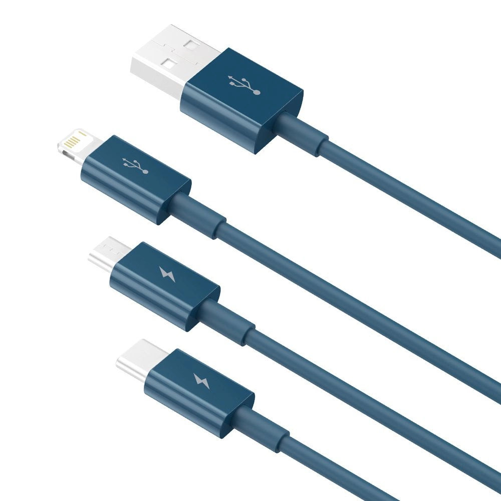 Baseus Superior 3in1 USB-kabel - Lightning / USB Type C / micro USB 3.5 A 1,5 m blå (CAMLTYS-03)