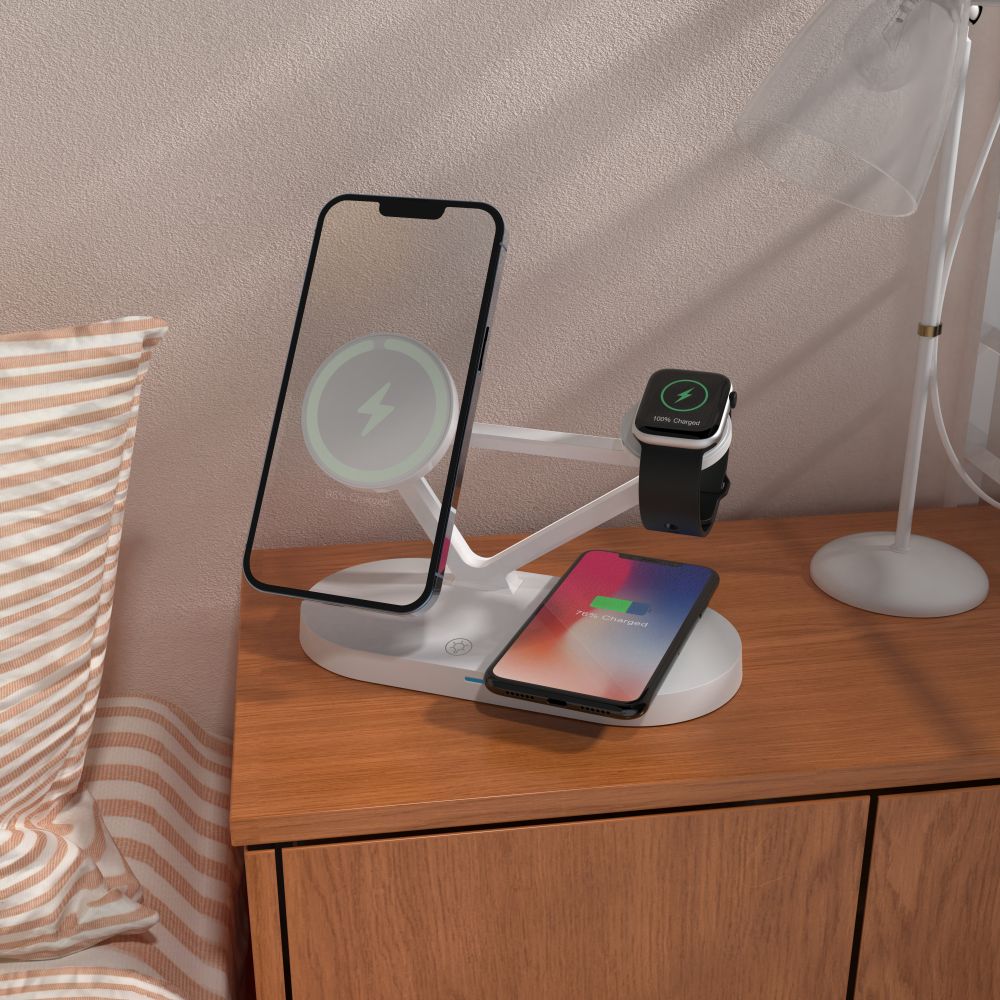 Tech Protect Qi15 W A41 3 I 1 Magnetisk Magsafe Trådløs Oplader Hvid