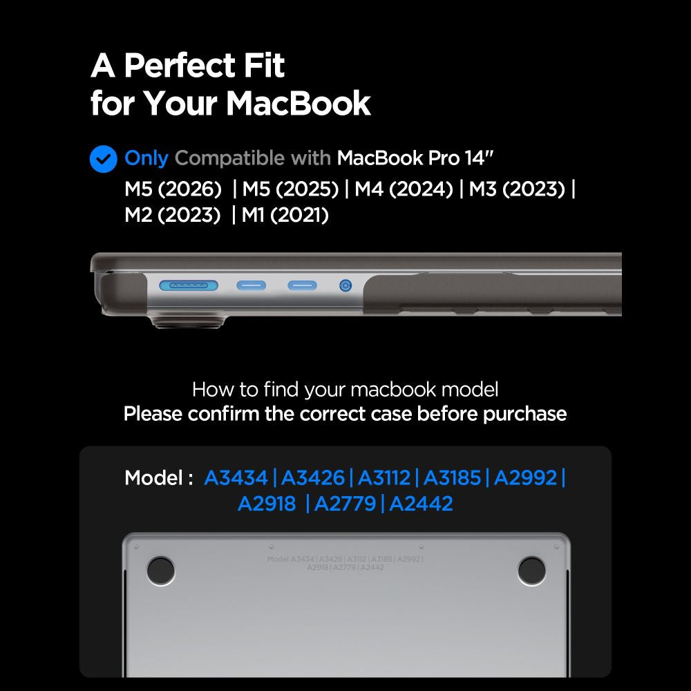 Spigen Airskin Macbook Pro 14 M1 M5 Pro / M5 Pro Max 2021 2026 Frost Sort