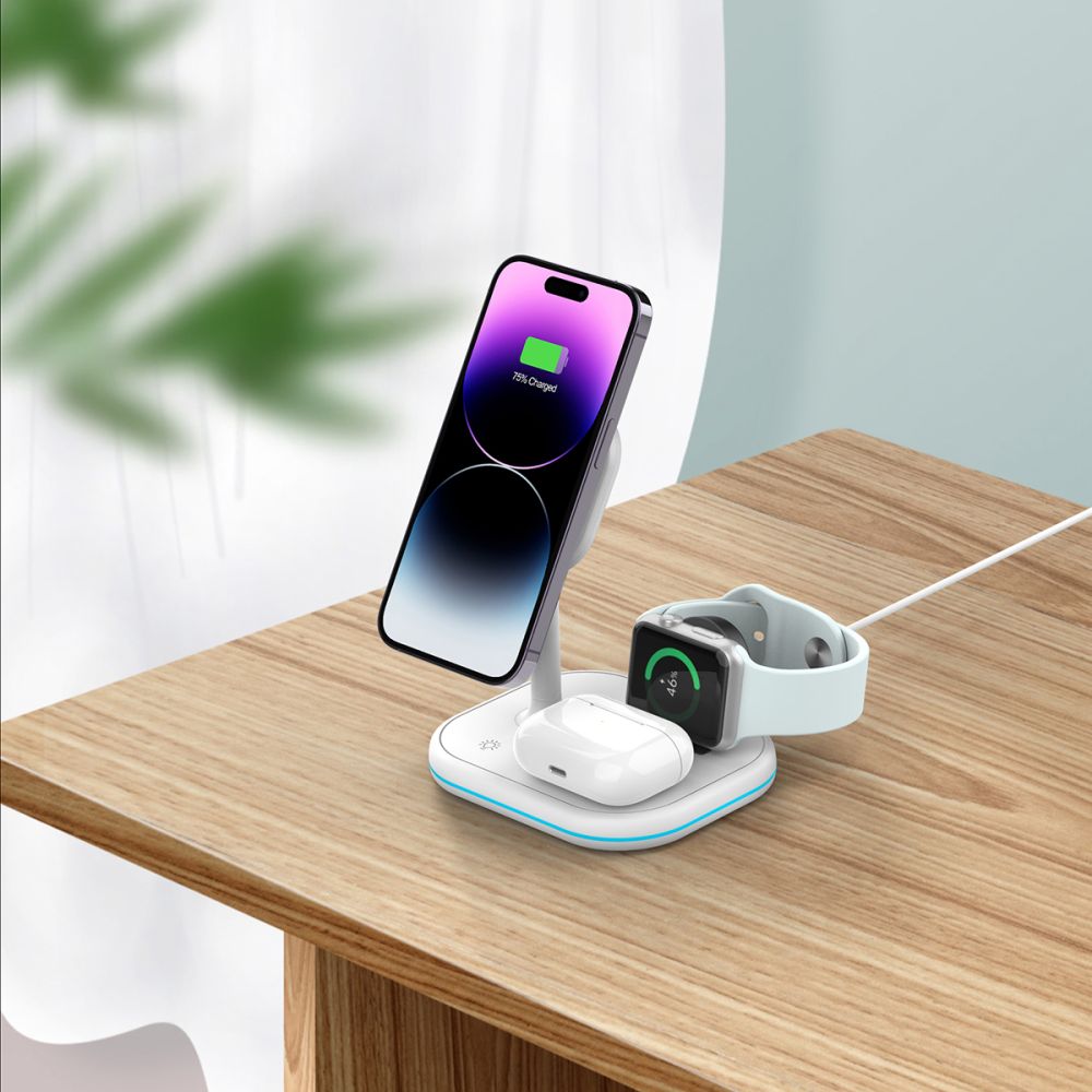 Tech Protect Qi15 W A27 3 I 1 Magnetisk Magsafe Trådløs Oplader Hvid